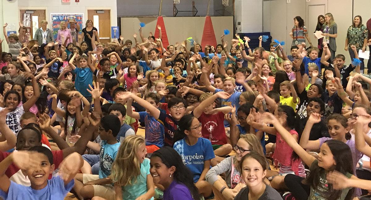 Students at Davis Dr. Elementary celebrate being named a 2016 National Blue Ribbon School 